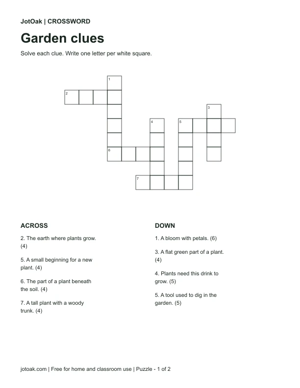 Numbered garden crossword grid with eight across and down clues