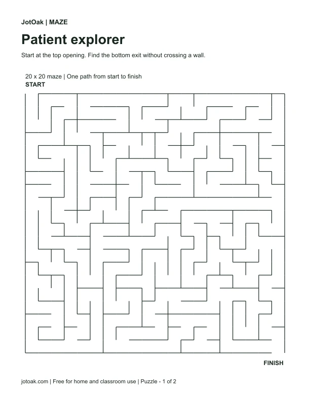 Dense twenty by twenty maze with a unique route from start to finish